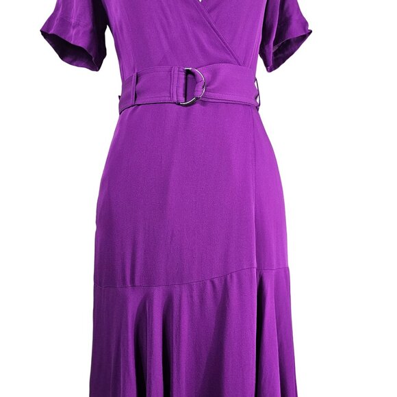 A.L.C. Claire Handkerchief Hem Silk Wrap Dress Sz 0 Purple Fuchsia Belted Waist - Picture 6 of 16